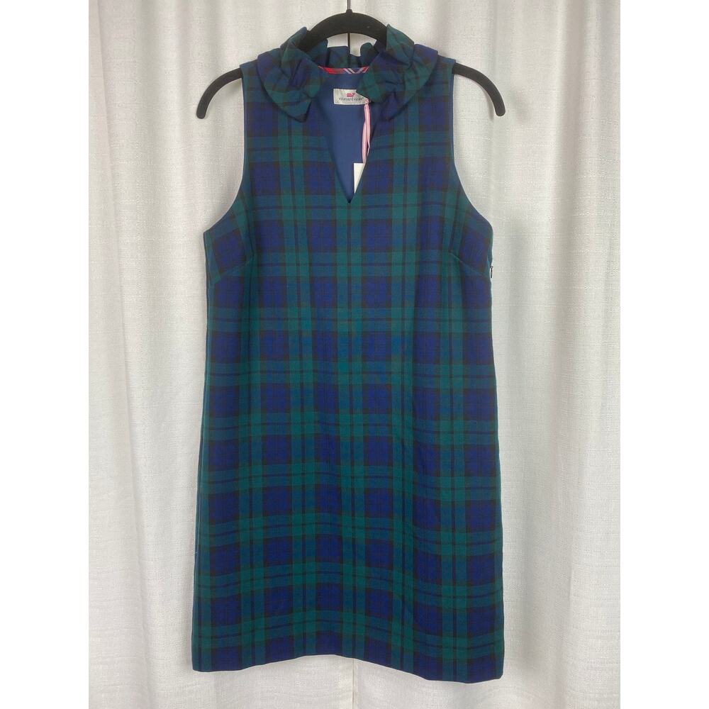 Vineyard Vines Blackwatch Plaid Meredith Ruffle Neck Shift Dress Sz.2 NWT - Picture 6 of 16